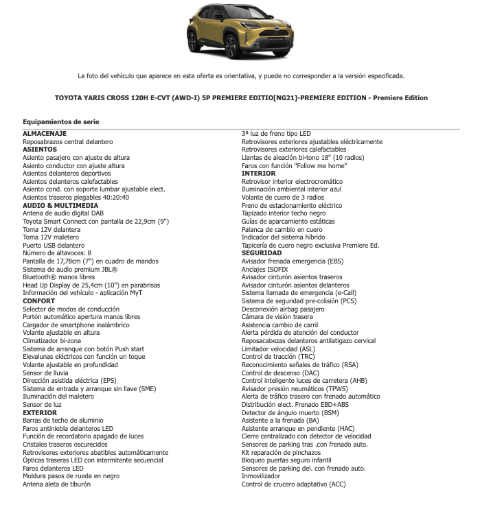 Foto del TOYOTA Yaris Cross 120H Premier Edition