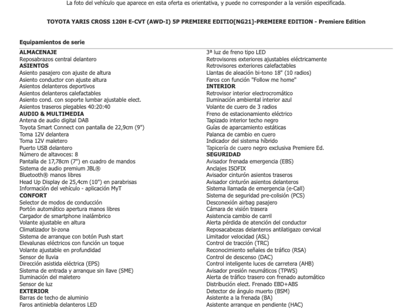 Foto del TOYOTA Yaris Cross 120H Premier Edition