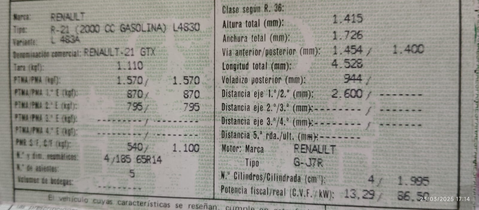 Foto del RENAULT R21 2.0 GTX / GTX Manager A.A.