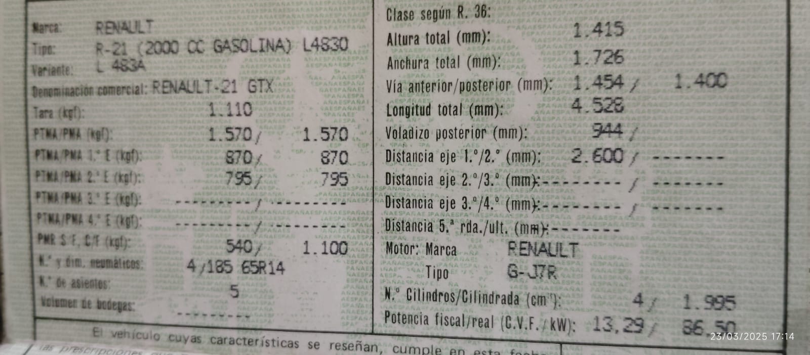 Foto del RENAULT R21 2.0 GTX / GTX Manager A.A.