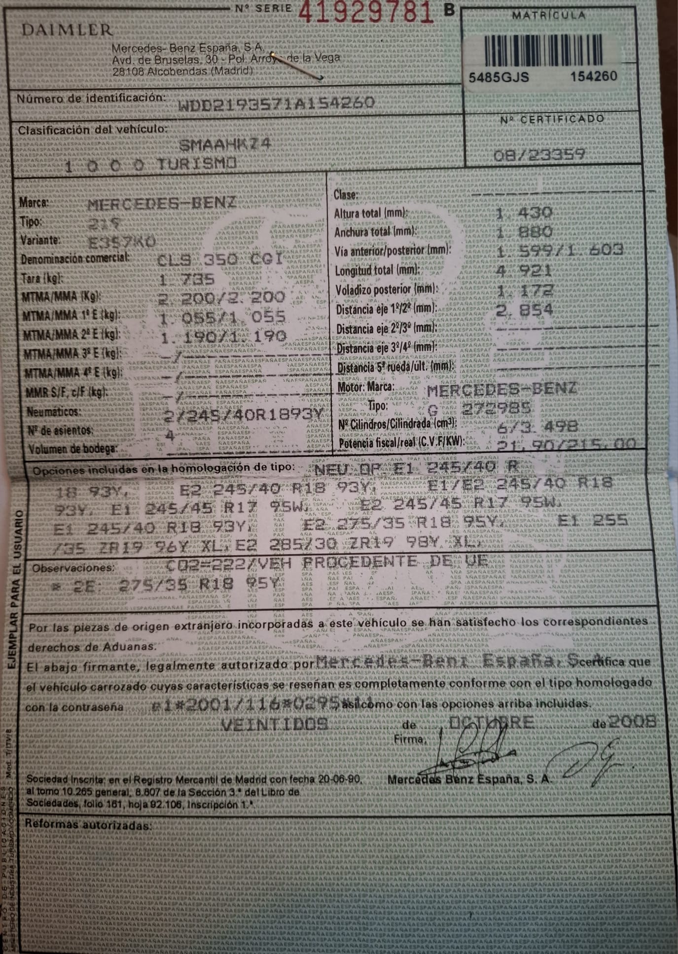 Foto del MERCEDES Clase CLS CLS 350 CGI Aut.