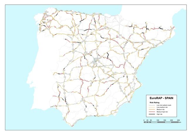 tramos de carretera con riesgo Spain
