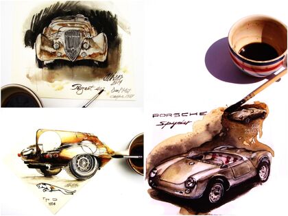 Este joven artista pinta coches utilizando café como pintura
