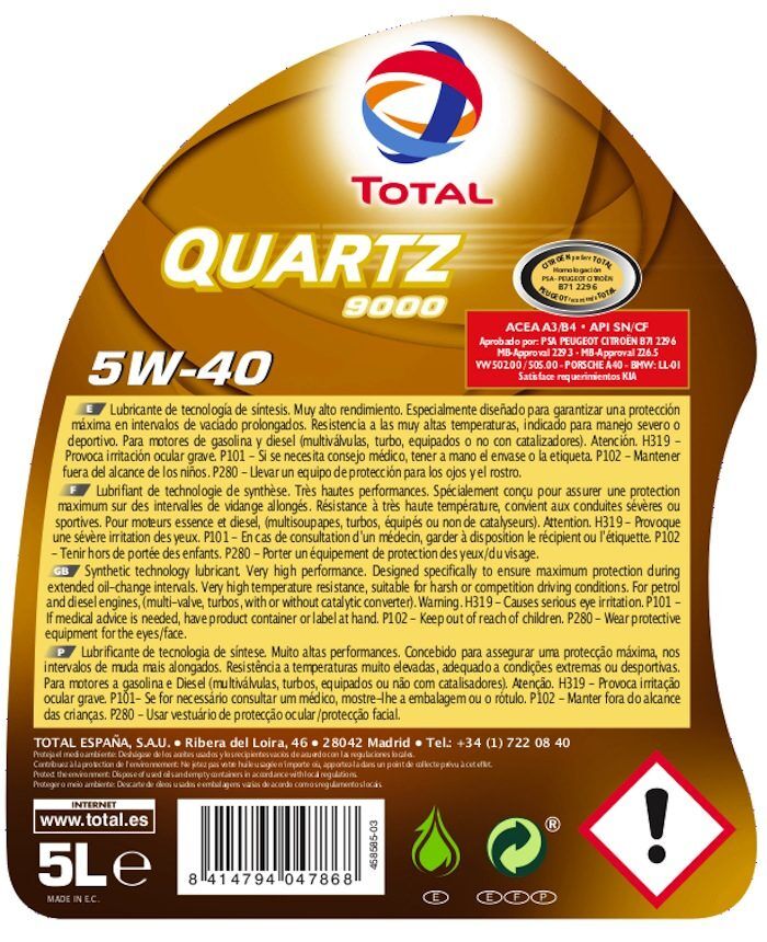 etiqueta trasera aceite coche