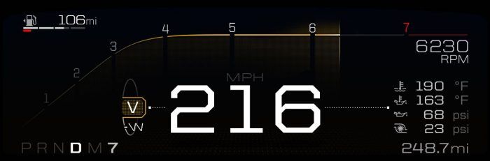 Like the glass cockpit in airplanes and race cars, the all-new Ford GT features an all-digital instrument display in the car’s dashboard that quickly and easily presents information to the driver, based on five special driving modes.