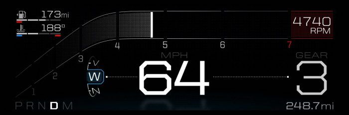 Like the glass cockpit in airplanes and race cars, the all-new Ford GT features an all-digital instrument display in the car’s dashboard that quickly and easily presents information to the driver, based on five special driving modes.