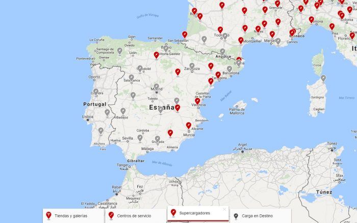 Mapa Supercargadores Tesla 700x439