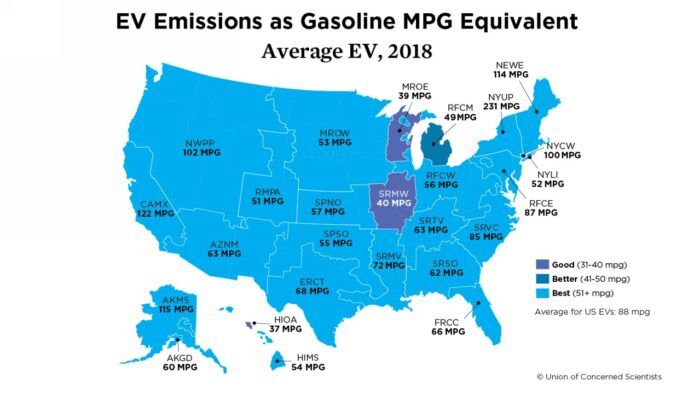 Mapa Estados Unidos Emisiones Coche Electrico Vs Coche Gasolina 1 700x394