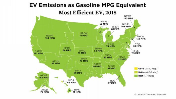 Mapa Estados Unidos Emisiones Coche Electrico Vs Coche Gasolina 700x394